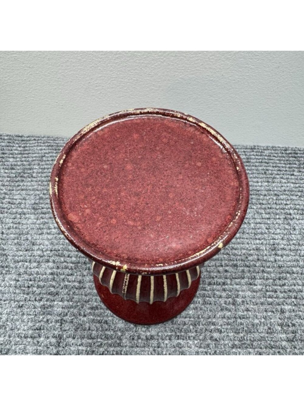 Home Interiors Pillar or Jar Candle Holder Red Striped Glaze Ceramic Vintage - Picture 3 of 7